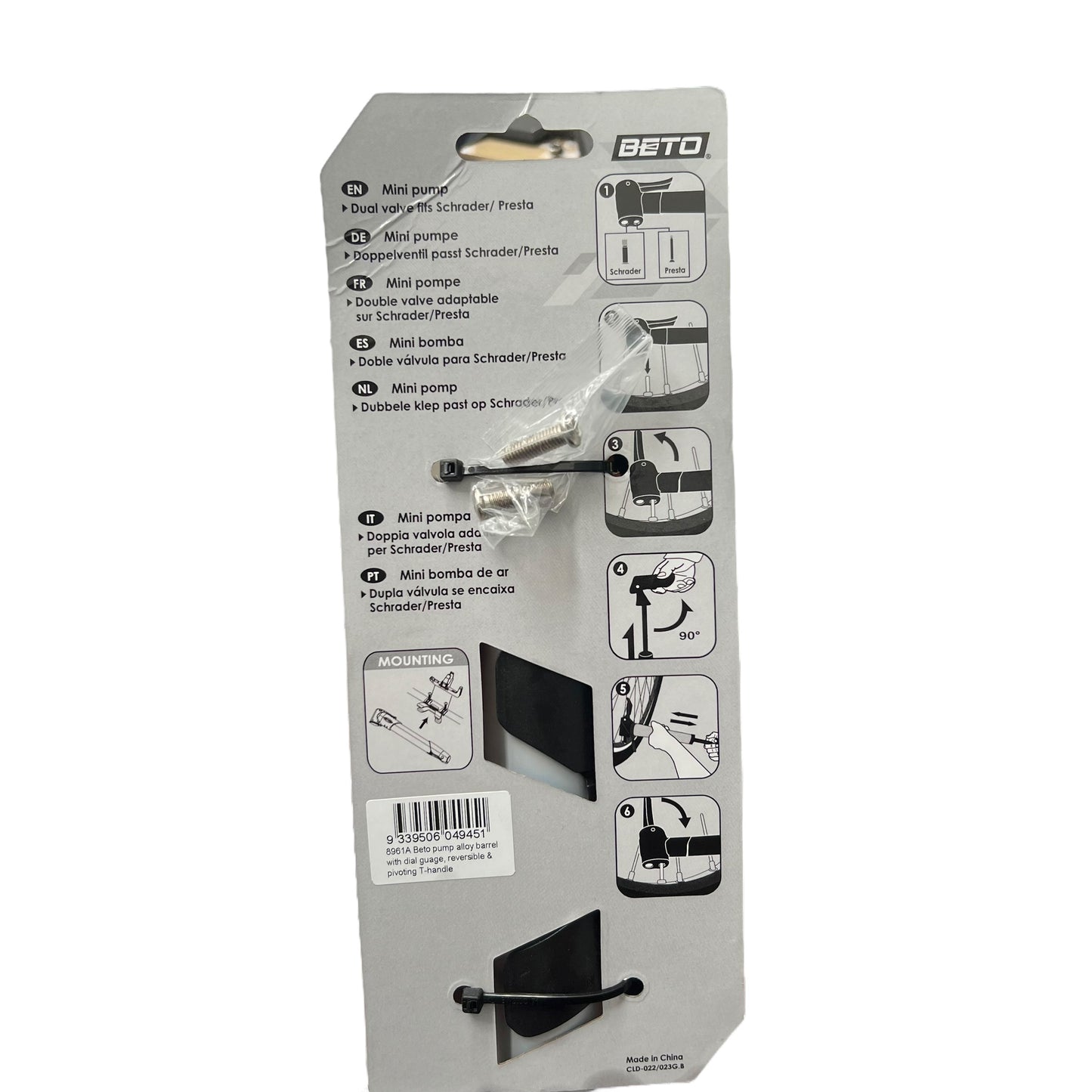 Beto Mini Pump with Gauge - Schrader/Presta Dual Head