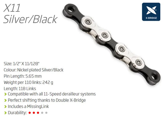 KMC X11.93 11-Speed Chain - 118L - Silver/Black