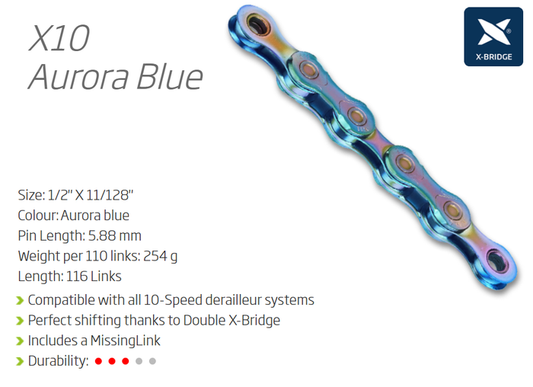 KMC X10 10-Speed Chain with Connect Link - Limited Edition Aurora