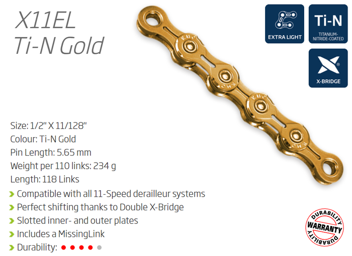 KMC X11EL-1 11-Speed Chain Ti-N Gold