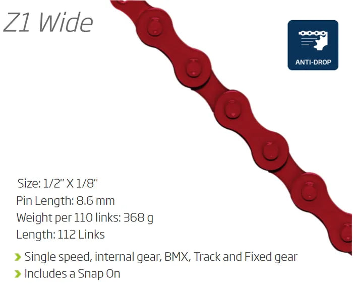 KMC Z1 Wide Single Speed Chain - 112 Links, Red