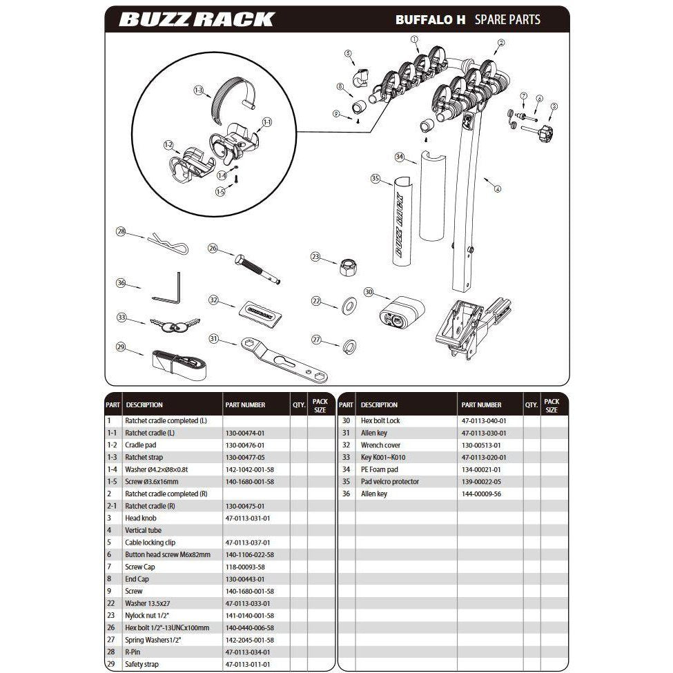 BUZZRACK Buffalo H4 Hitch Bike Rack - 4 Bikes