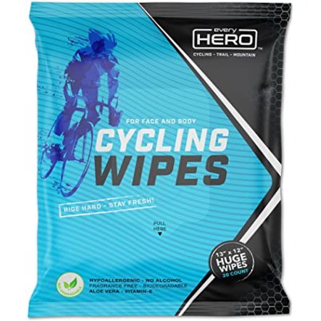 Every Hero Cycling Wipes - Resealable Pack for Car - 20 Body Wash Wipes - Stay Fresh After Your Ride