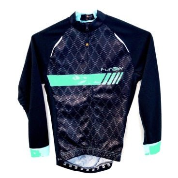 FUNKIER Kids PRO Jersey - High Performance, Lightweight, Long Sleeve, Full Zip, Black/Celeste, Size 14