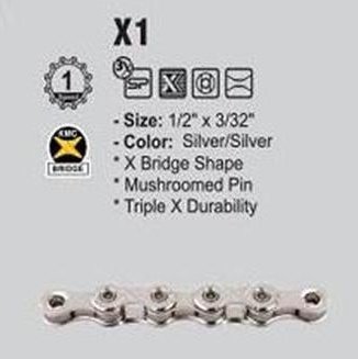 KMC E1 X-SERIES Single Speed Chain - Silver/Silver