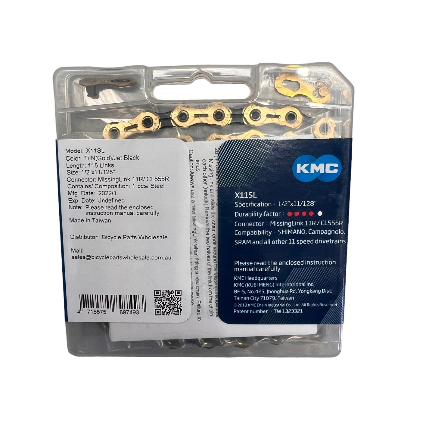 KMC X11SL 11-Speed Chain 118L Ti-N Gold/Black with Connect Link