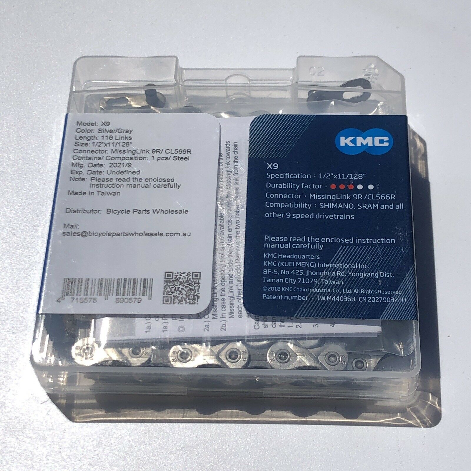KMC X9 9 Speed 116 Link Bike Chain