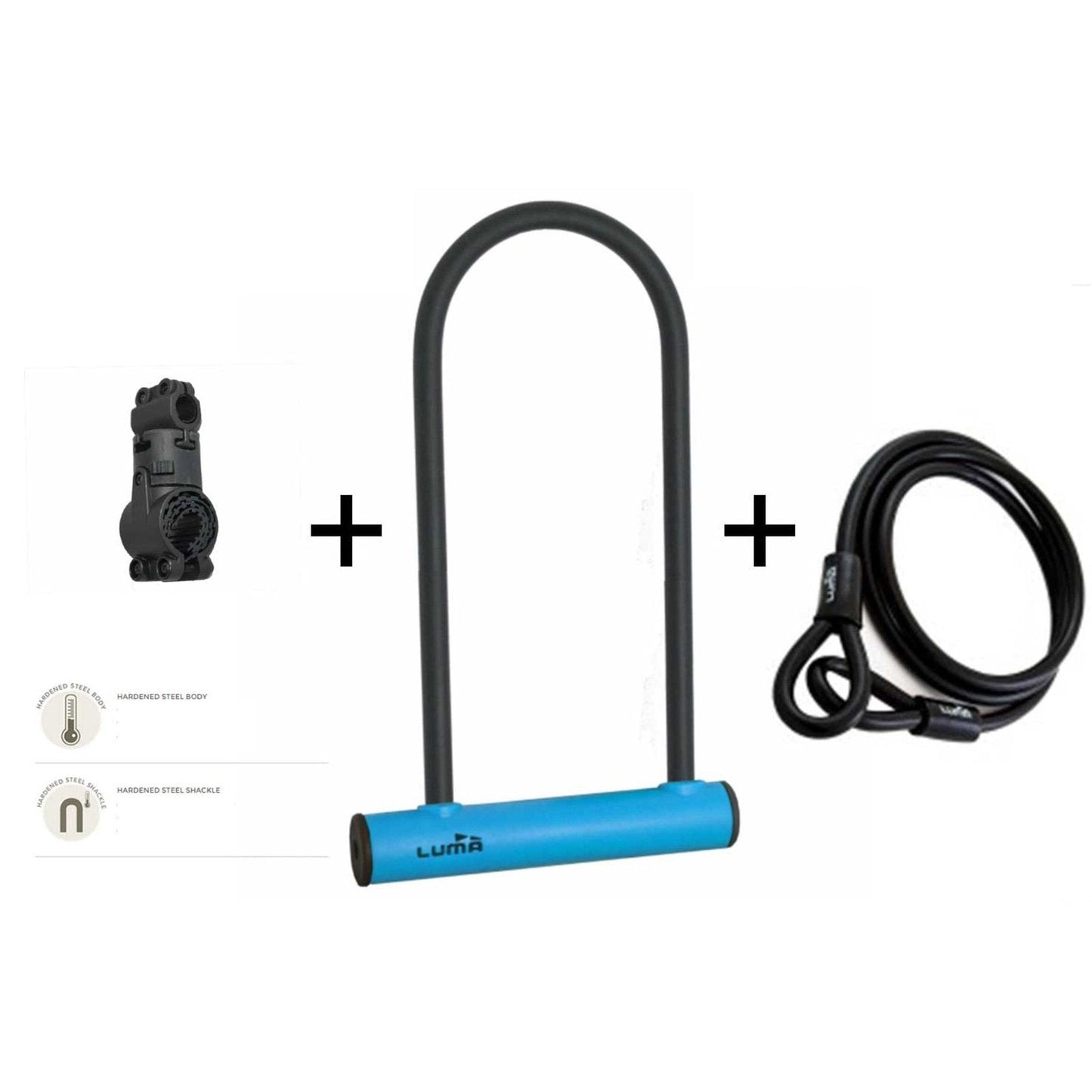 LUMA U Lock Set with Cable Loop & Mounting Bracket - 12mm Bar Thickness