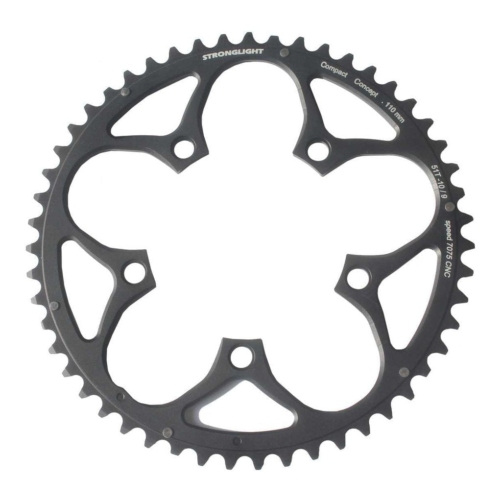 Stronglight Type S Road Chainring - 52T Outer, 110 BCD, Black