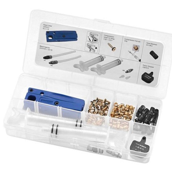 Tektro Hydraulic Service Kit - Syringe, Hose Retainer, Ferrules, Inserts, Cutter, Block