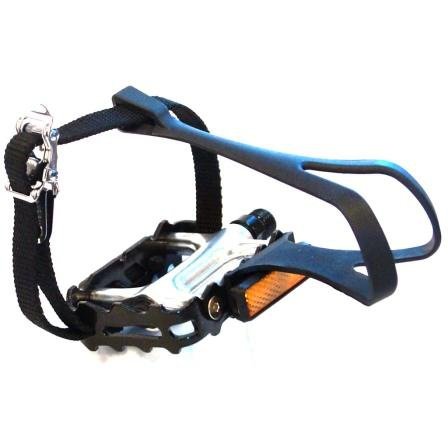 VP Alloy Sealed Bearing Pedals with Toe Clip/Strap - SILVER/BLACK