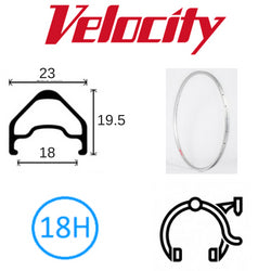 Velocity A23 700c Rim - 18H - Presta Valve - Rim Brake - Bright Silver