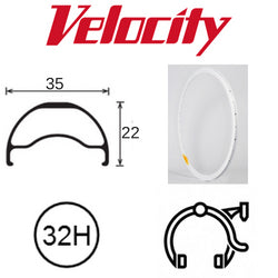 Velocity P35 29er Rim - Tubeless Ready, Disc Brake, White
