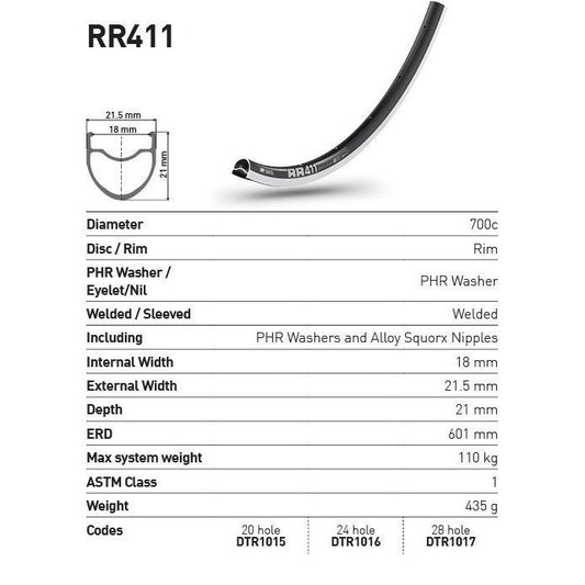 Dt Swiss RIM RR411 20h black 700c