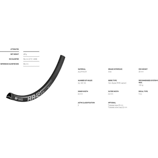 Dt Swiss RIM RR481 650b DB 24h black 22 wide