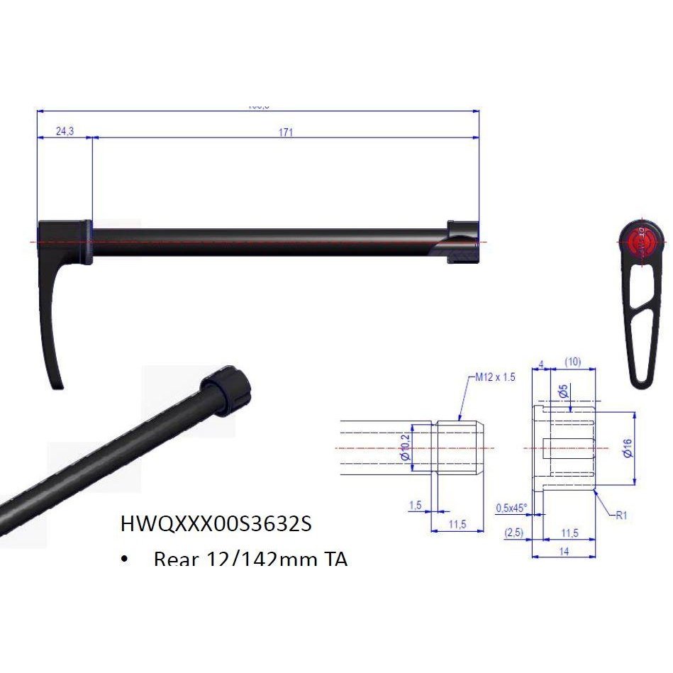Dt Swiss RWS 12 142 171mm long 1.5mm pitch E-THRU