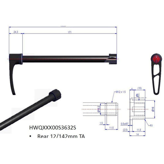 Dt Swiss RWS 12 142 171mm long 1.5mm pitch E-THRU