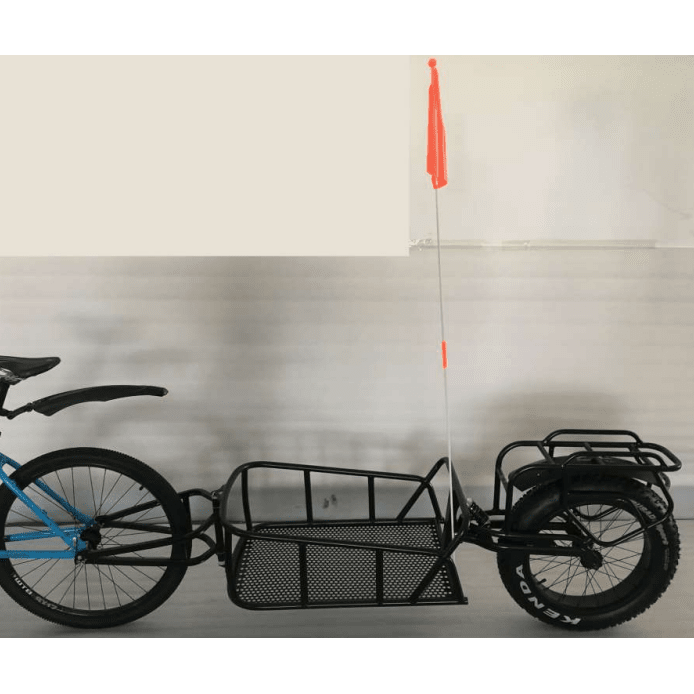 TRAILER - 20" x 4" (FAT) Single Wheel with Suspension, open cargo hold & Pannier Racks. Steel Frame.MAXIMUM LOAD: 45kg MAX SPEED LOADED: 40kph