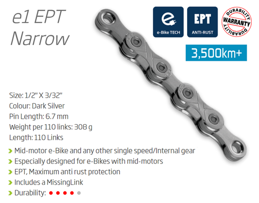 KMC E1EPT Weather-Resistant Chain with Connector