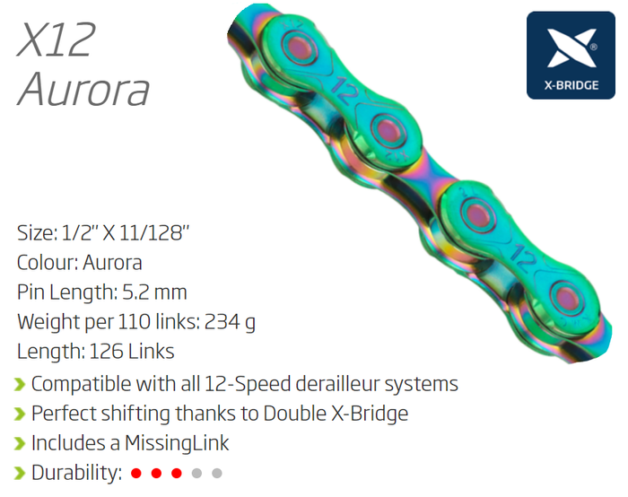 KMC X12 Chain - 12 Speed, 126L, Limited Edition Aurora