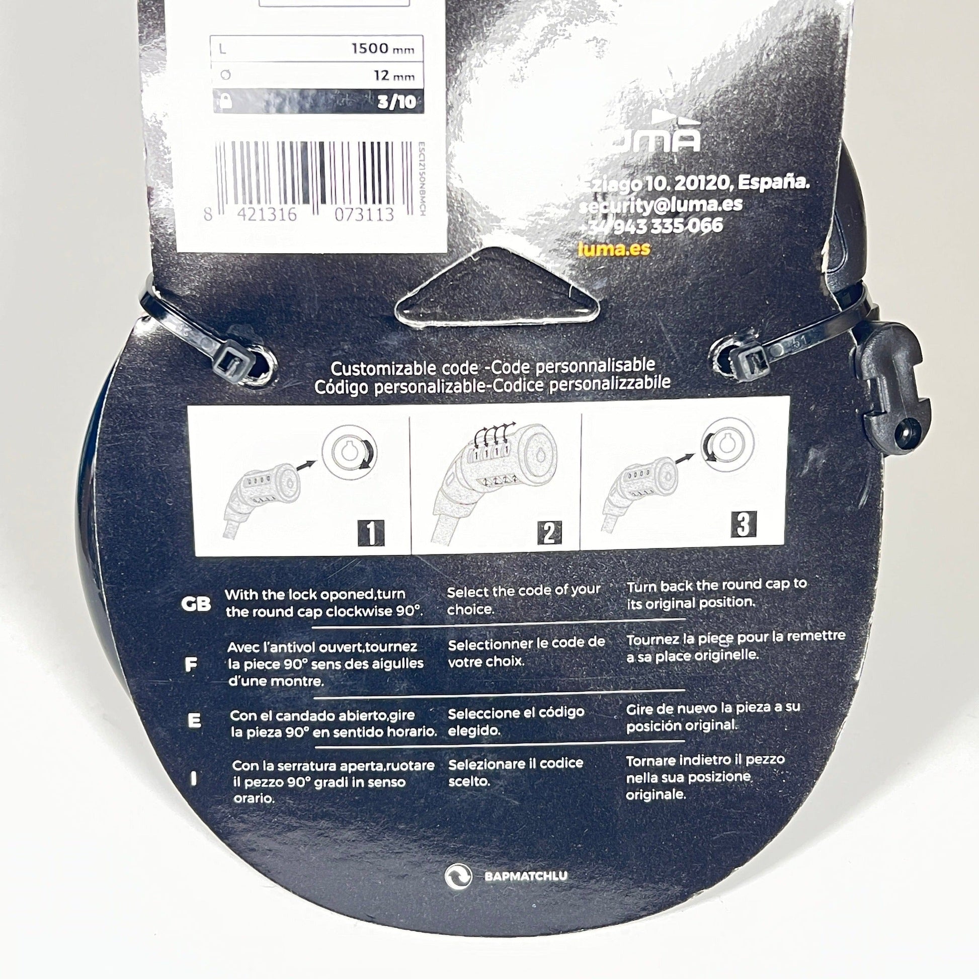 Bicycle Bike Lock 4 Digit Pin 12 x 1500mm Security