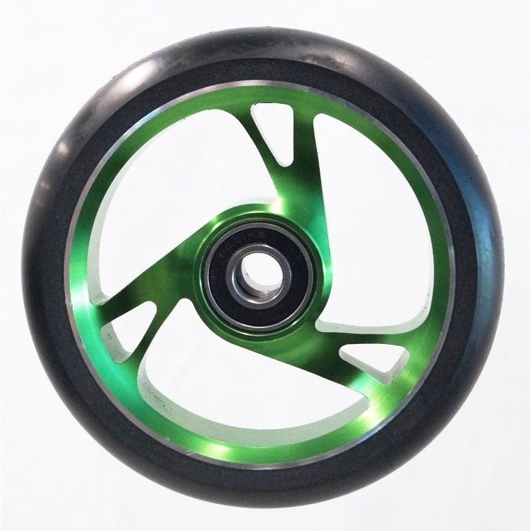 Bulletproof Alloy Core Scooter Wheel - 125mm Diameter, 30mm Wide, ABEC-9 Bearing, 12mm Axle, Green Core