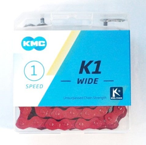 KMC K1 Single Speed Chain - 112 Links, 1/2 x 1/8", Red