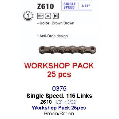KMC Z1 Narrow Single Speed Chain - 116L Brown 25pcs