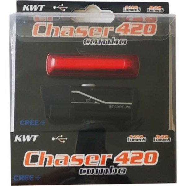 KWT USB Bike Light Set - CHASER 420lm Front & STEALTH 40lm Rear