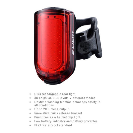 LITE 7F-RD Rear Bike Light, Daytime Flash, USB Cable, High Intensity, 38 COB Chips, 20 Lumens