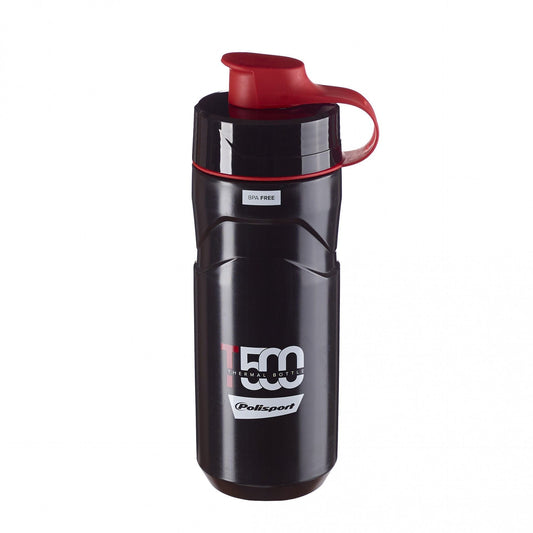 Polisport Convertible Thermal Water Bottle - 500/650ml, Screw-On Cap, Black/Red