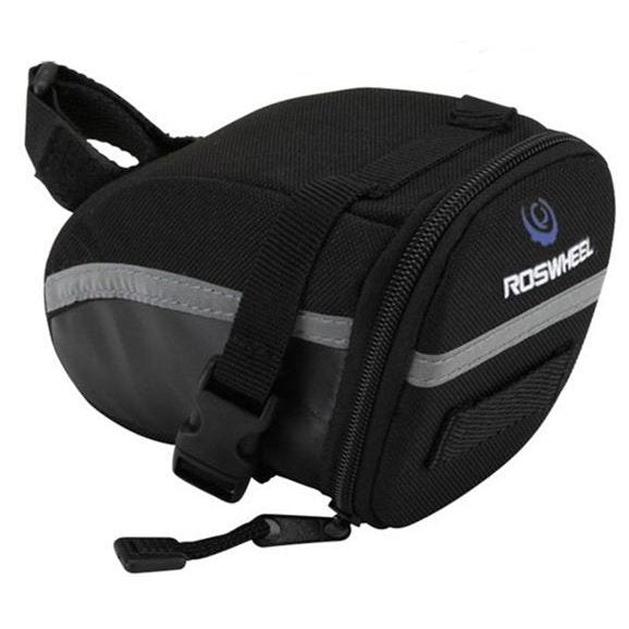 SAHOO Saddle Bag - Velcro & Clip Strap, 600D, 15x7.5x5cm, Black
