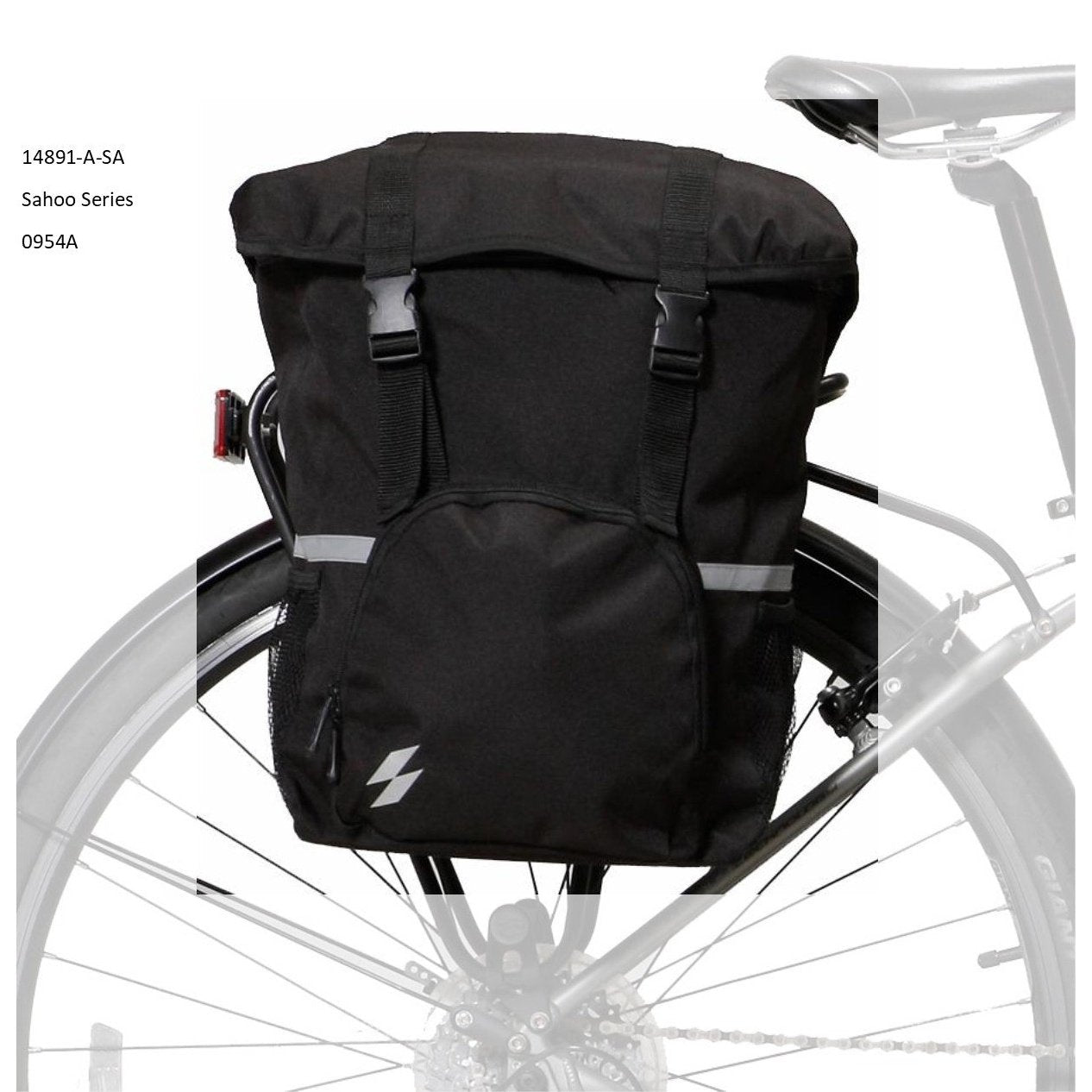 SAHOO Single Pannier Bag - 15L Water Resistant Black Hook & Velcro Fastening