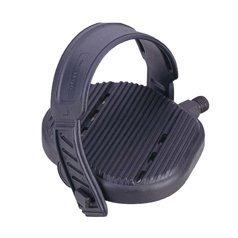 VP Exercise Bike Pedals 9/16" - Bottom Weighted, Adjustable Strap, Black