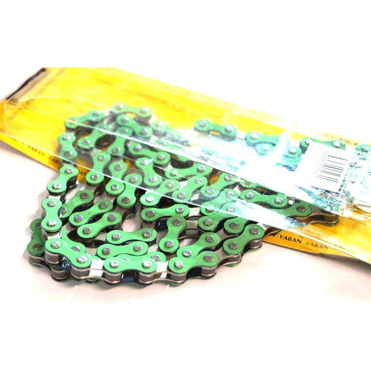 YBN S-410 Single Speed Chain - Nickel/Green 112L